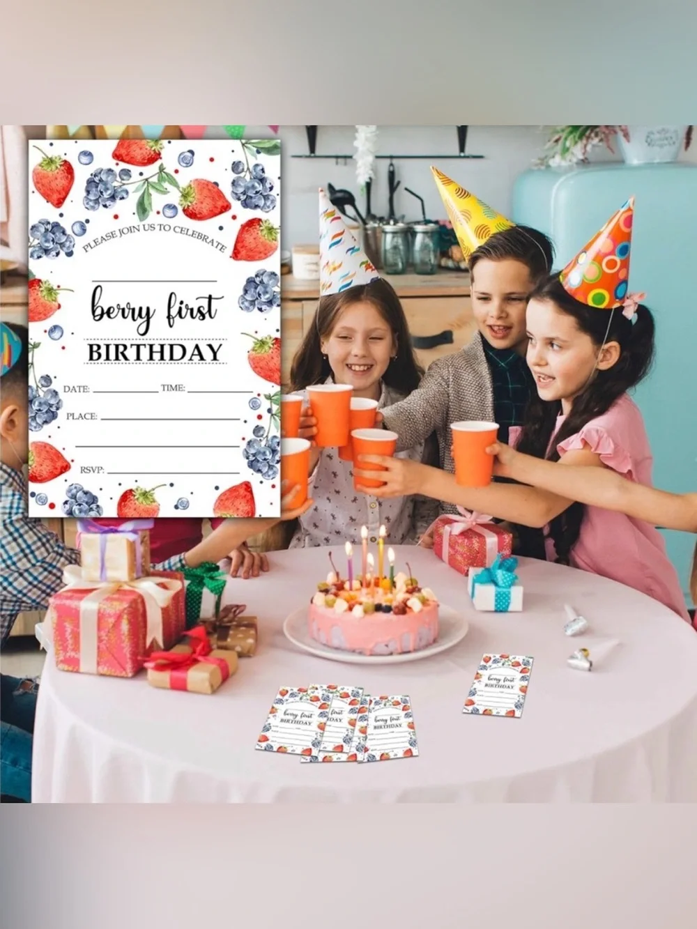 5for$10 Berry 1st Birthday Invitations, 20-Pack Double-sided Strawberry Party